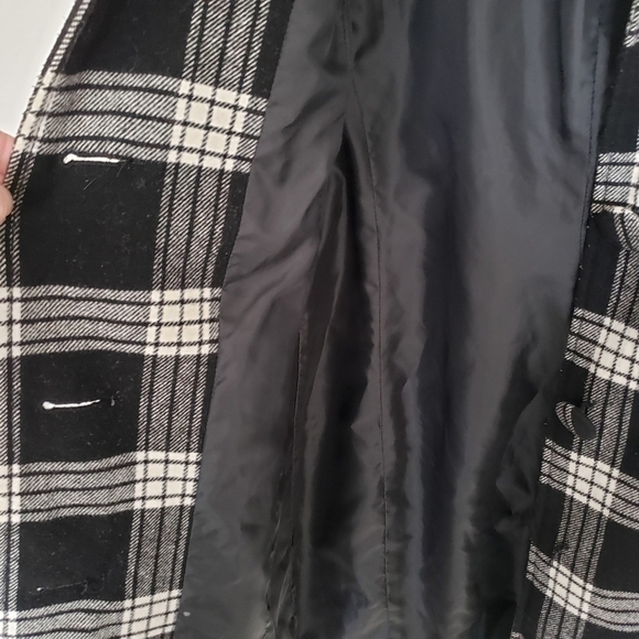 Merona Buffalo Check Black & White Plaid Wool Blend Coat Small Tartan - Picture 7 of 10